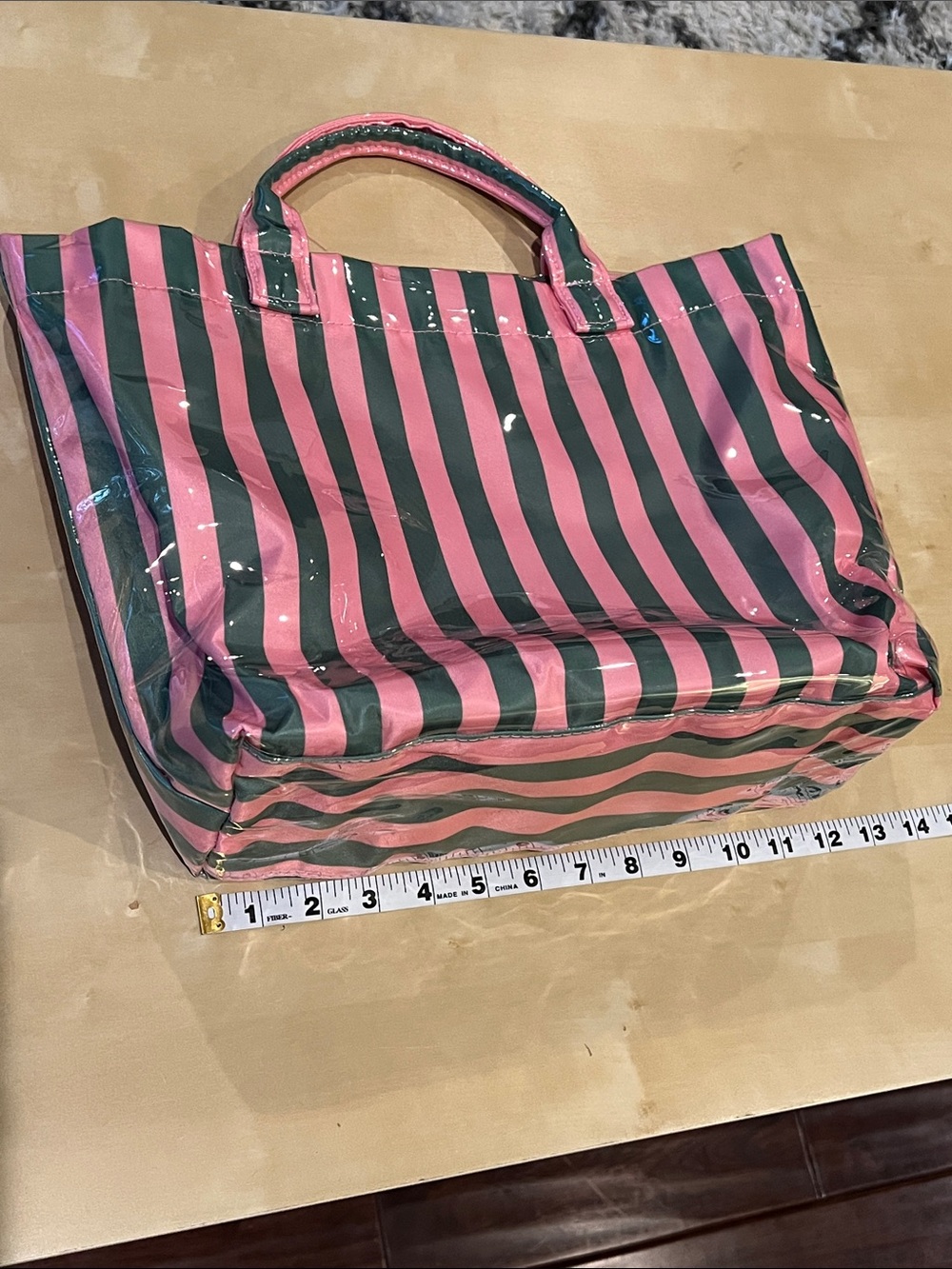 Striped Pink and Dark Green Tote Bag